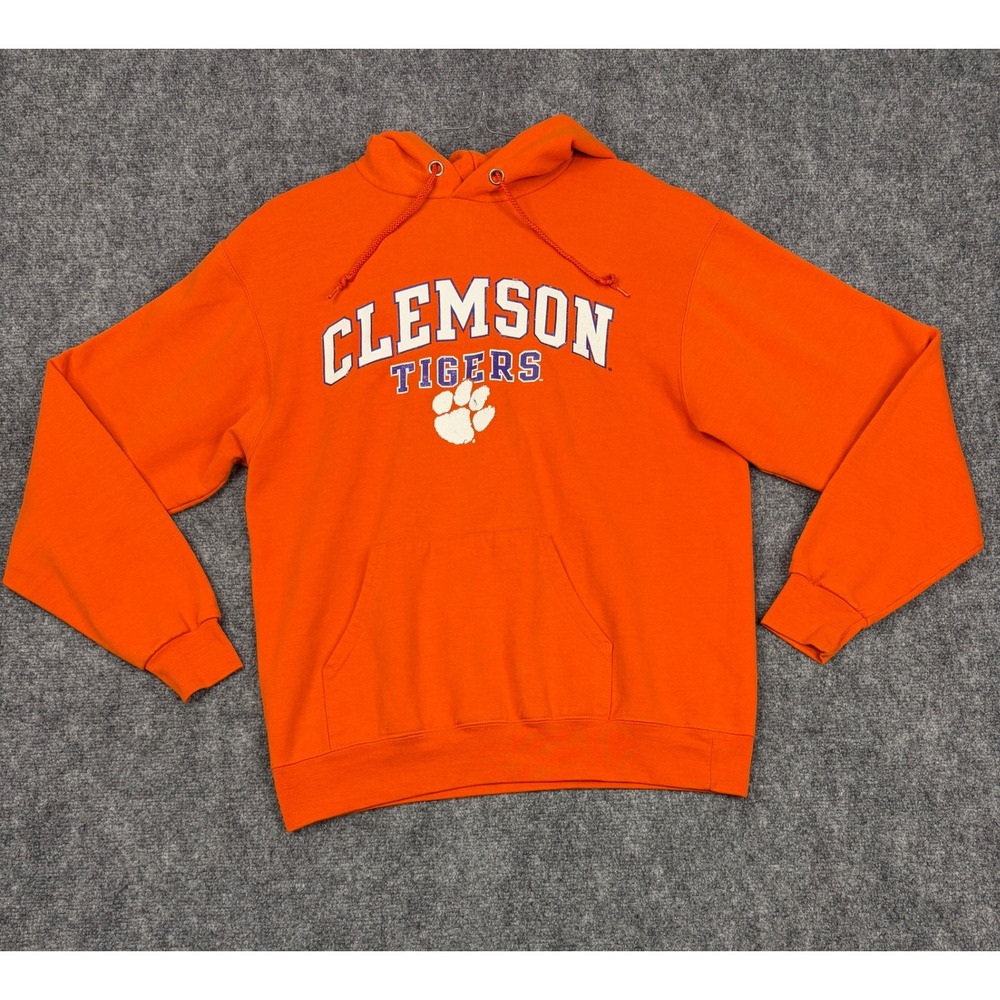 Champion Clemson Tigers Hoodie Mens Medium Orange NCAA Sweatshirt Paw Print